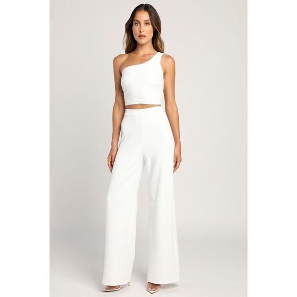 Lulus Pants - Lulus Amor And Beyond Ivory One-shoulder Two-piece Jumpsuit White - Size L